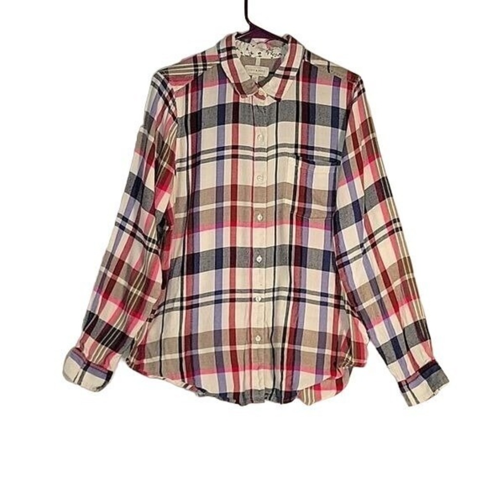 Lucky Brand Womens Plaid Button Down Shirt Pink Blue Multi Color Large‎ L